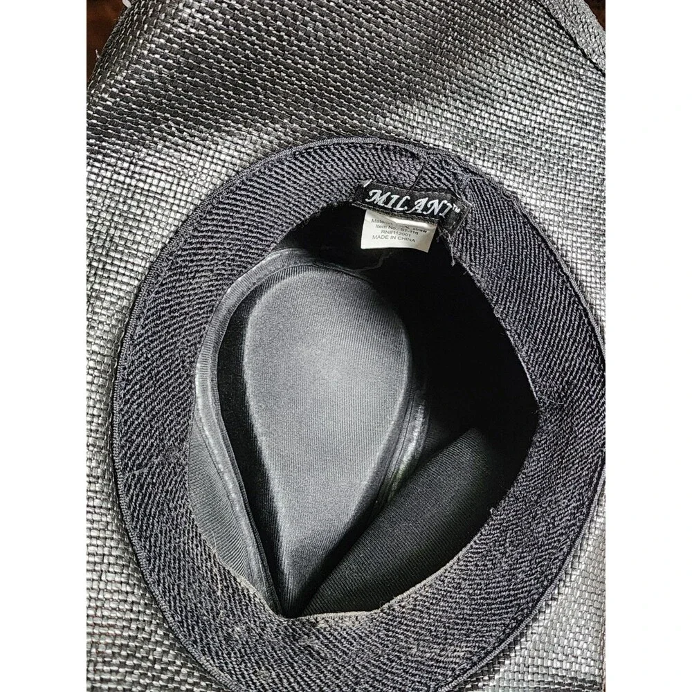 Milani Black Straw Cowboy Hat Silver Conchos One Size